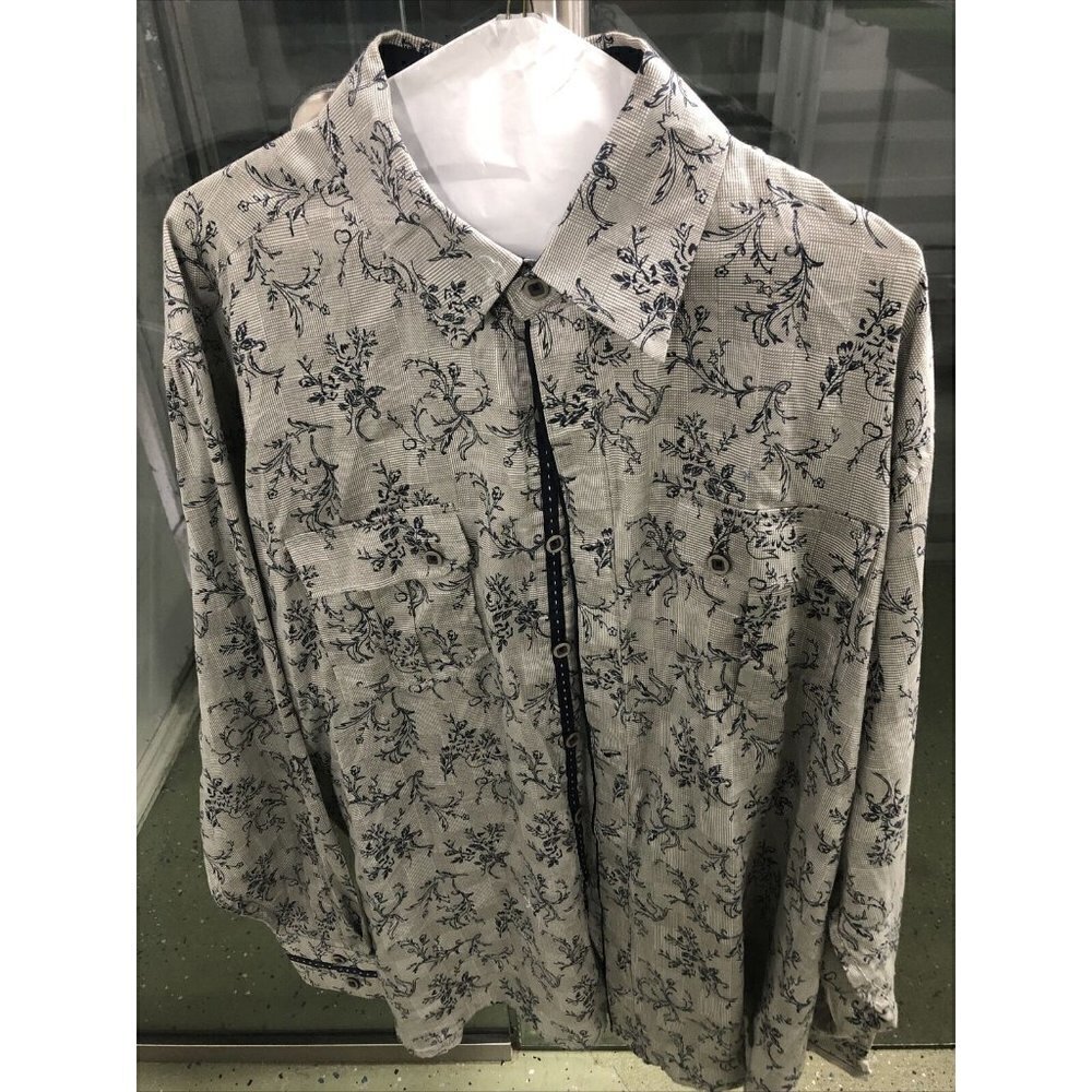 MIZUMI COLLEZIONI MEN’S DRESS SHIRT XL Gray Flowery CONTRASTING CUFFS